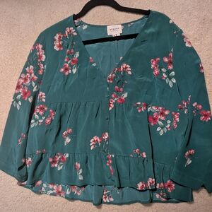 Sezane Teal Floral Blouse